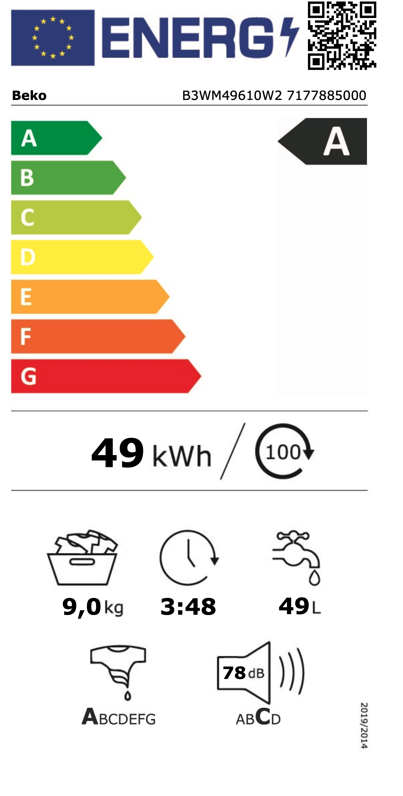 BEKO B3WM49610W2 wasmachine