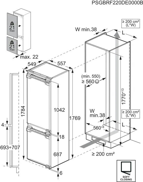 AEG TC8CS181CF koel-/vriescombinatie - 178cm