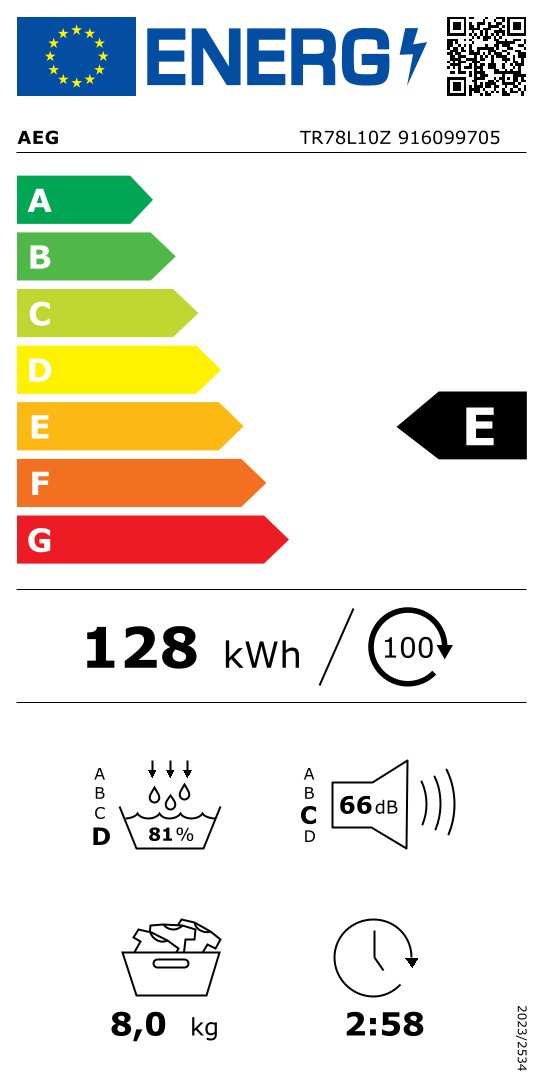 AEG TR78L10Z 7000 droogkast - warmtepomp