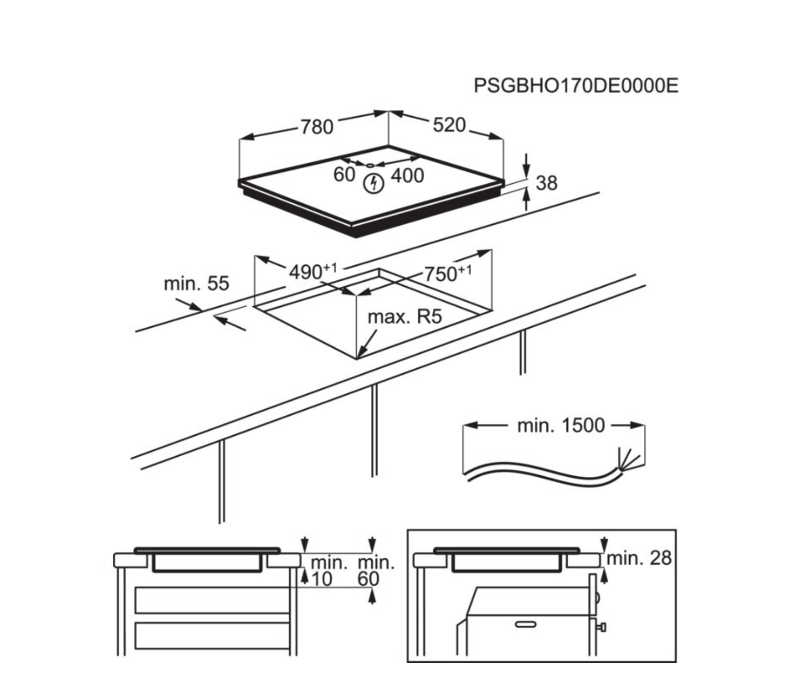 AEG NHI84A07FB 3000 vitrokeramische kookplaat - 80cm