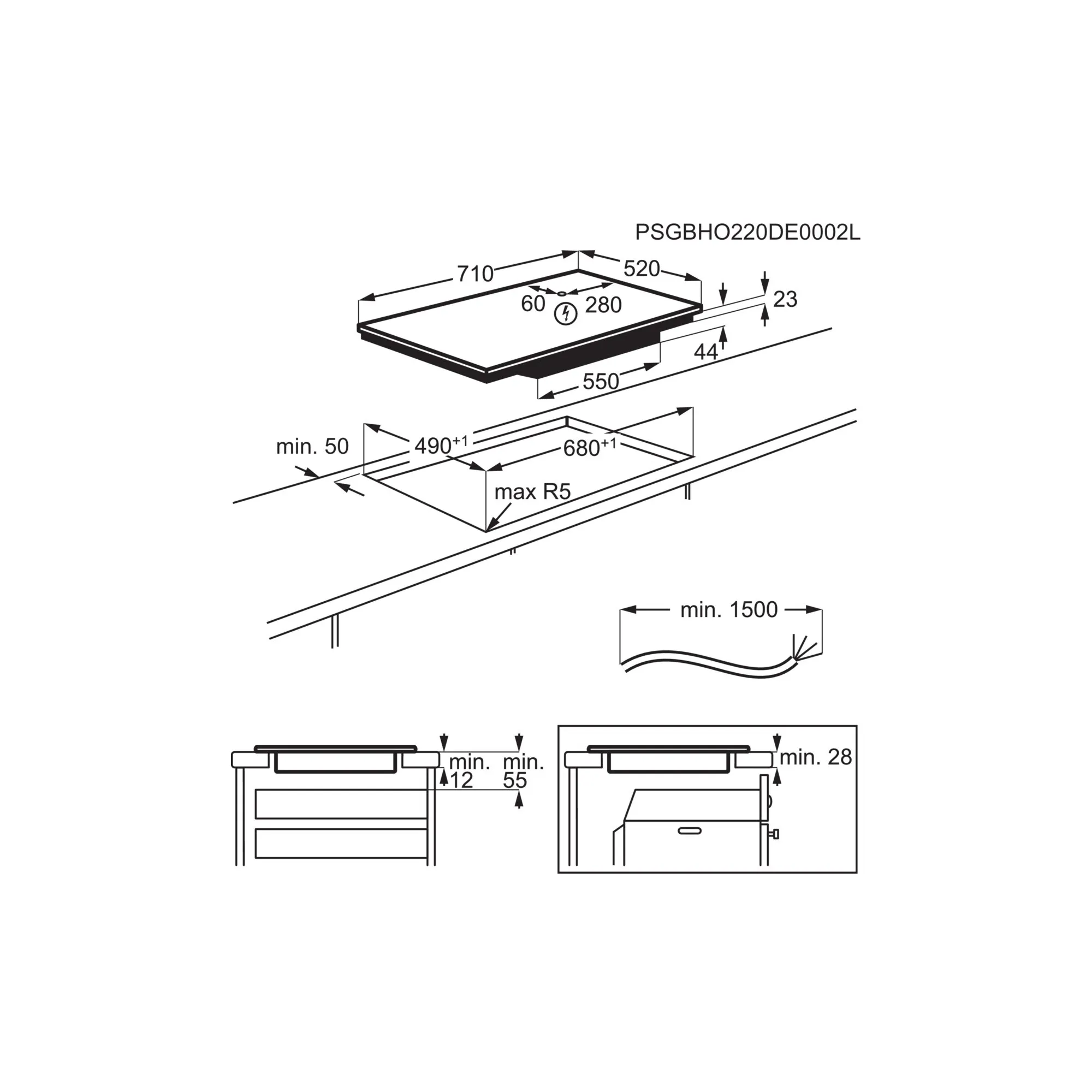 AEG NII74B10FB 7000 inductiekookplaat - 71cm