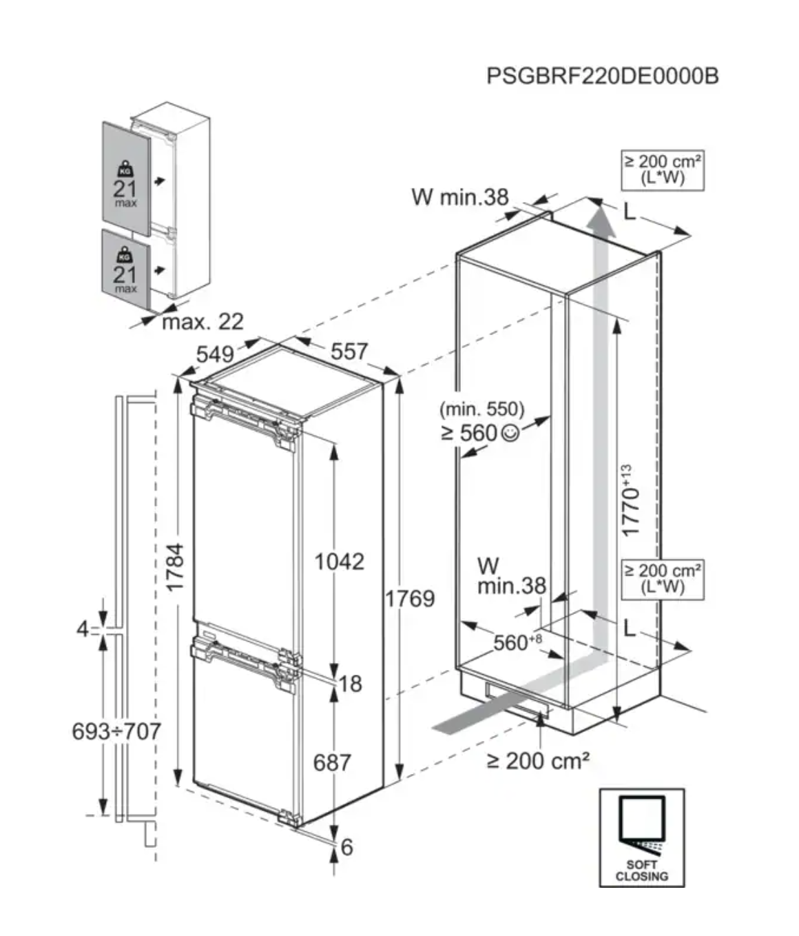AEG OSC7C181DC 7000 koel-/vriescombinatie - 178cm