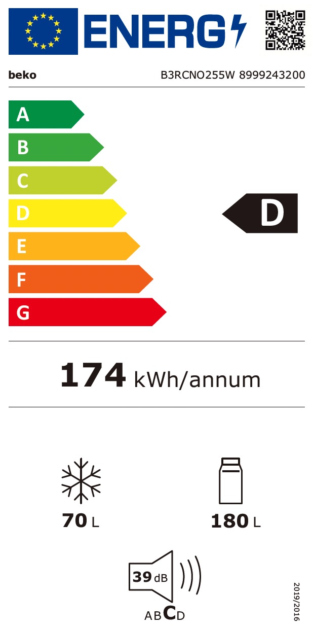BEKO B3RCNO255W vrijstaande koel-/vriescombinatie - 180cm