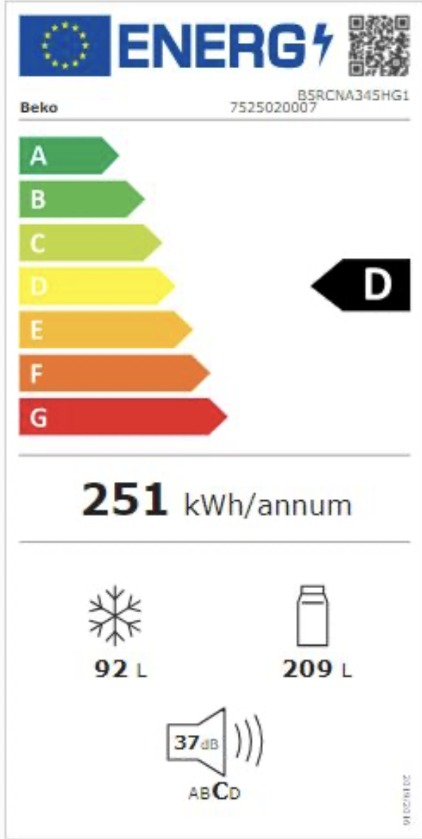 BEKO B5RCNA345HG1 vrijstaande koel-/vriescombinatie - 179cm