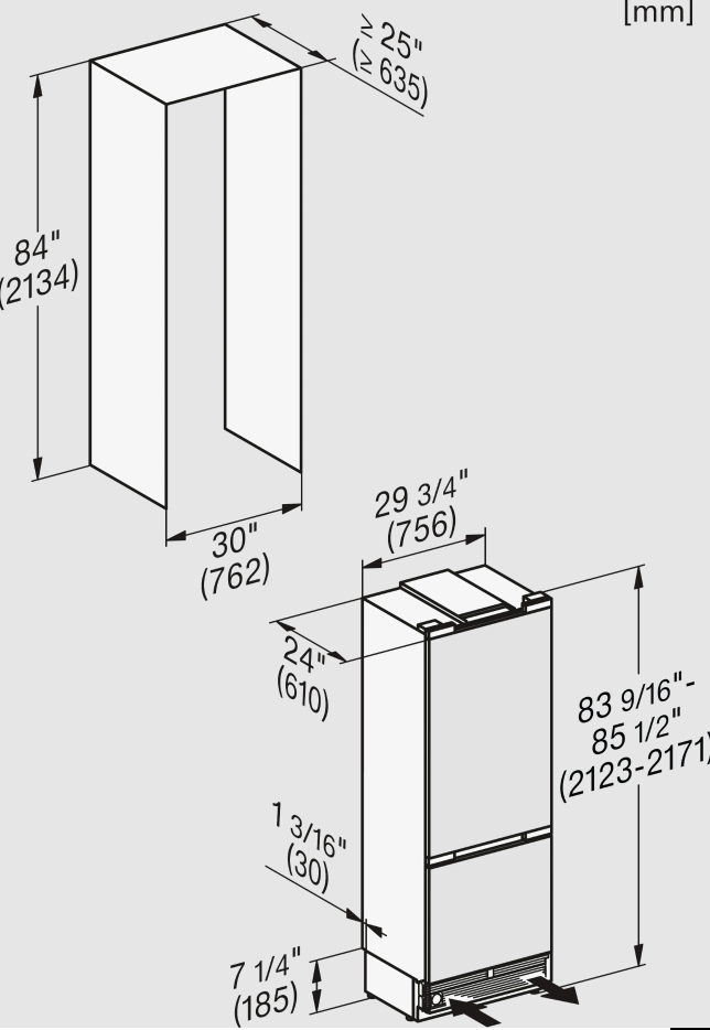 MIELE KFMC3834L koel-/vriescombinatie - 213cm