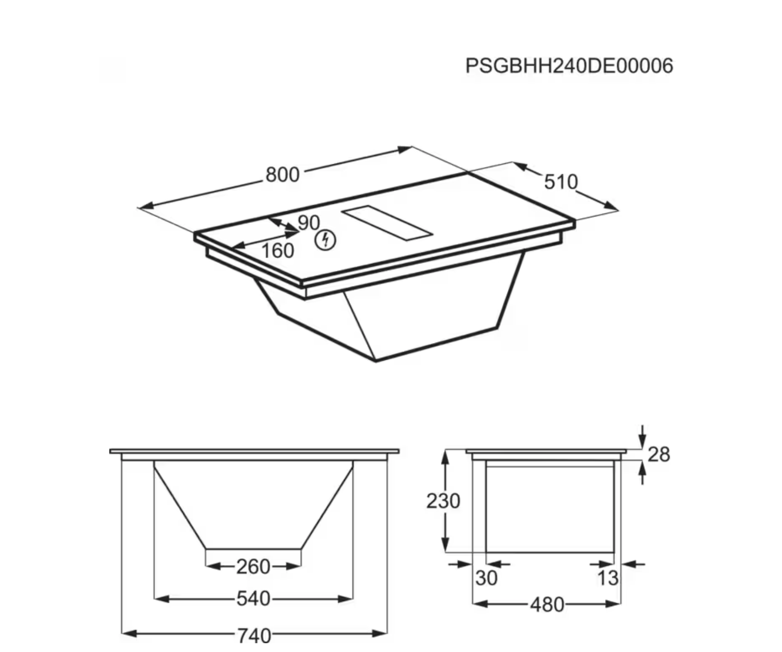 AEG NCT84B00CB 6000 kookplaat met afzuiging - 80cm